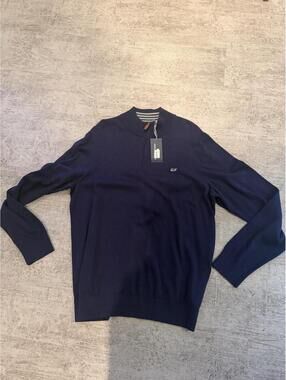 NWT Vineyard Vines Cotton Knit Navy Quarter Zip L